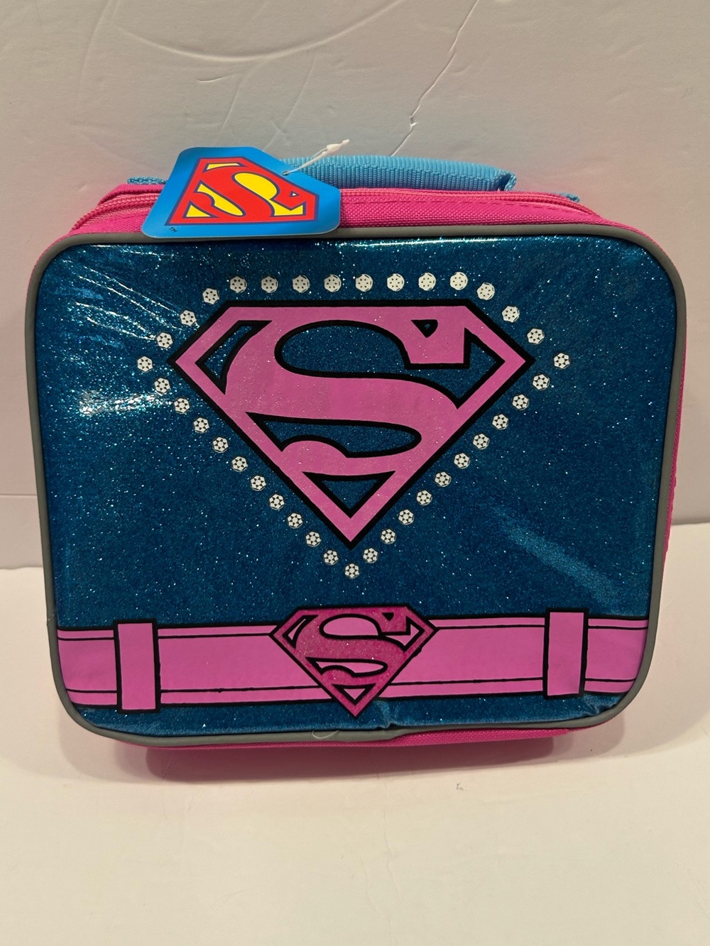 DC Comics Supergirl Insulated Lunch Box Pink Blue Glitter School Lunch Bag